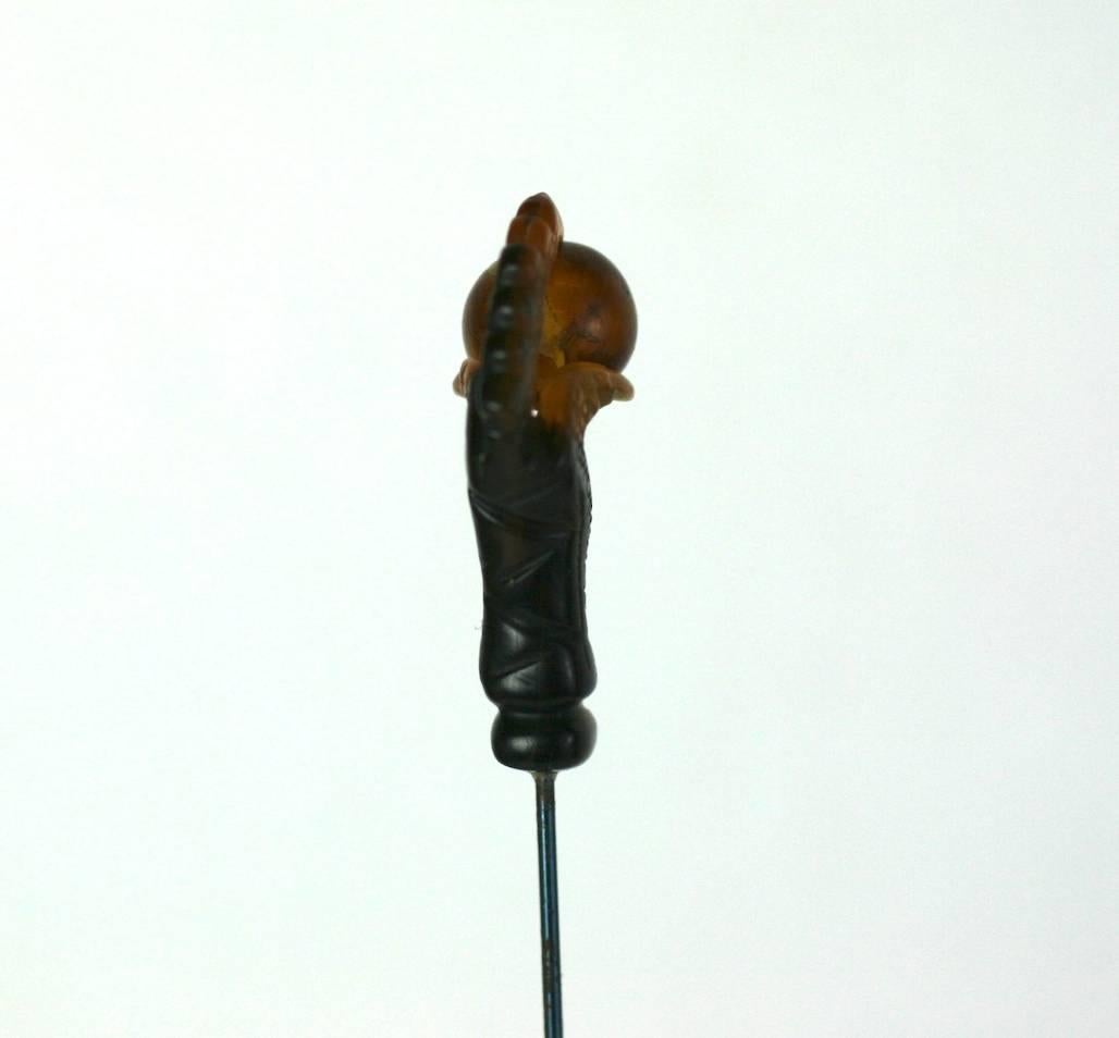  Victorian Eagle Talon Carved Tortoise Shell Mechanical Hatpin In Excellent Condition For Sale In New York, NY