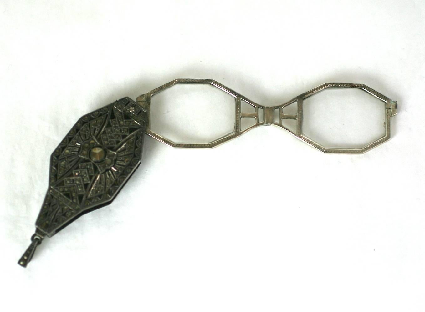 Art Deco Marcasite Lorgnette Pendant In Excellent Condition In New York, NY