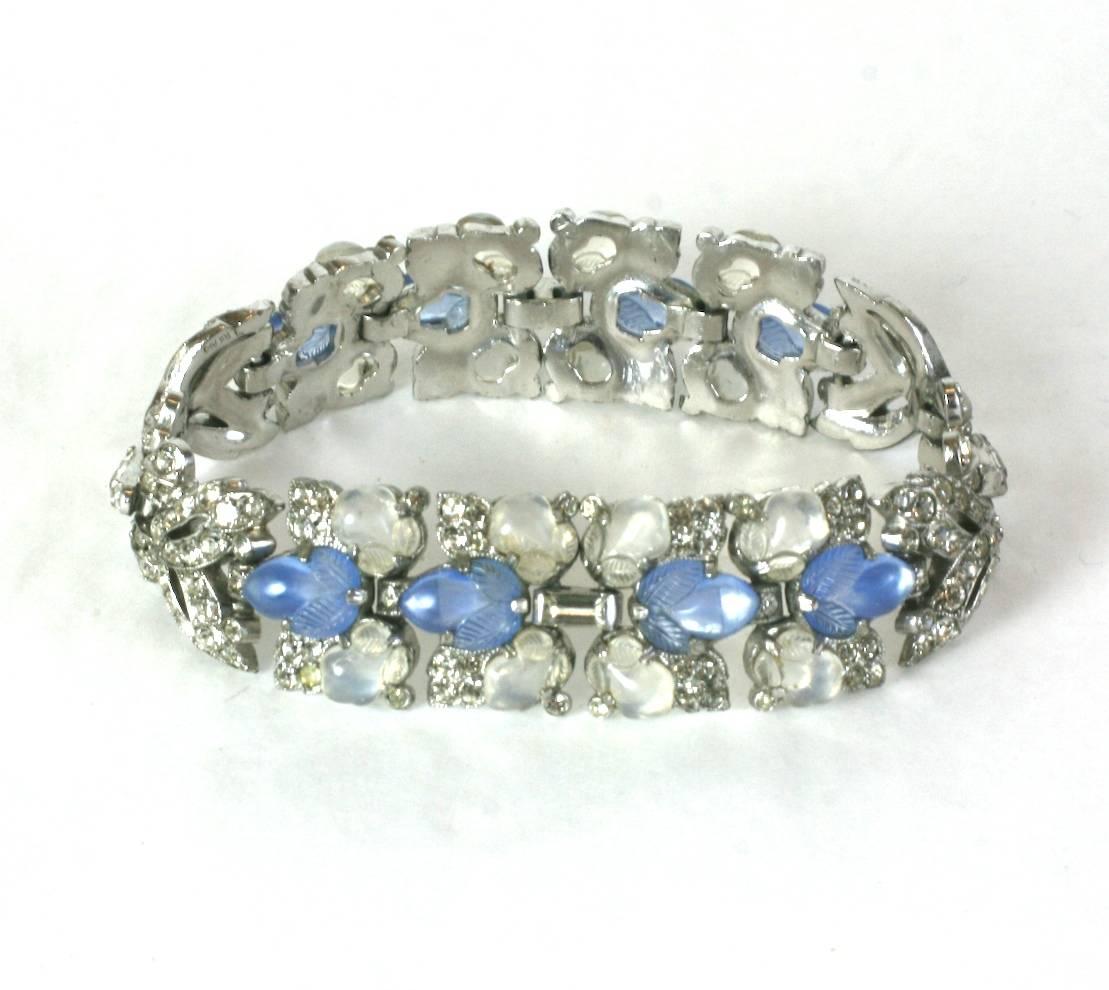 Trifari by Alfred Philippe, Art Deco bracelet with faux blue moonstone and opal 