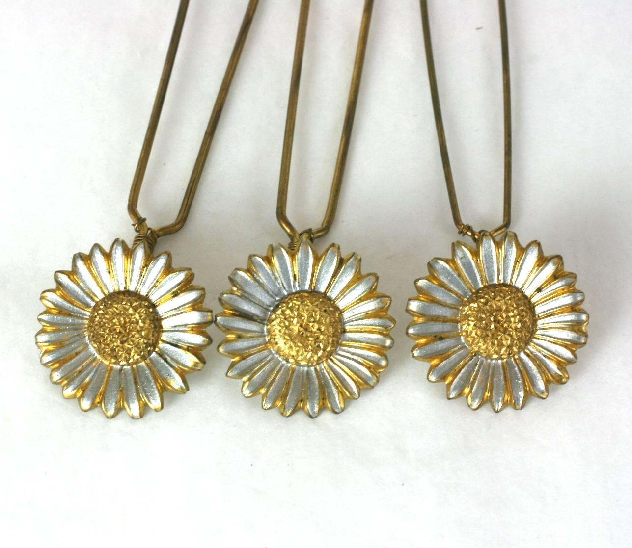 Charming Victorian Tremblant Sunflower Hair Picks In Excellent Condition For Sale In New York, NY