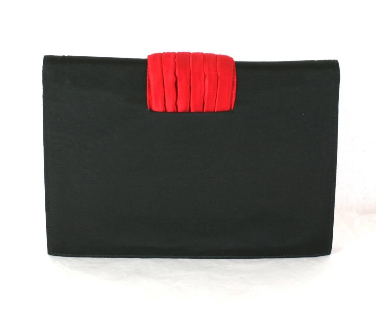 Valentino Faille and Pleated Satin Clutch with Jeweled Chain In Excellent Condition For Sale In New York, NY
