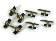 Art Deco Onyx and Pearl Stud Set