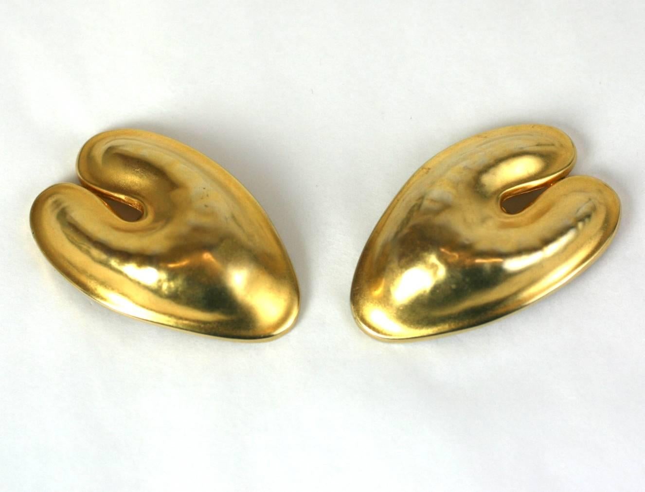 Robert Lee Morris Matte Gold Ear Clips from the 1980's. Super large and dimensional, similar in style to the sculptural designs created for Donna Karan's collections in the period. 2.5
