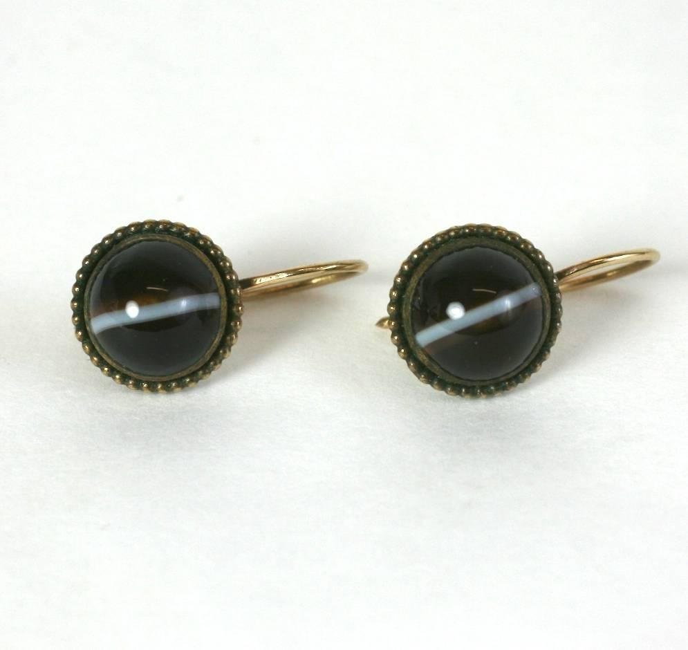 Elegant Victorian Banded Agate Cabochon Earrings For Sale 1