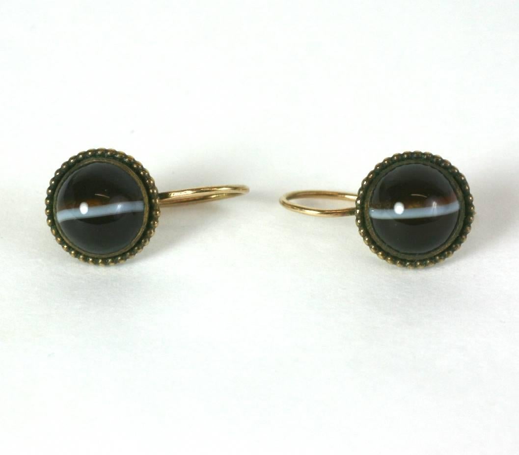 Women's Elegant Victorian Banded Agate Cabochon Earrings For Sale