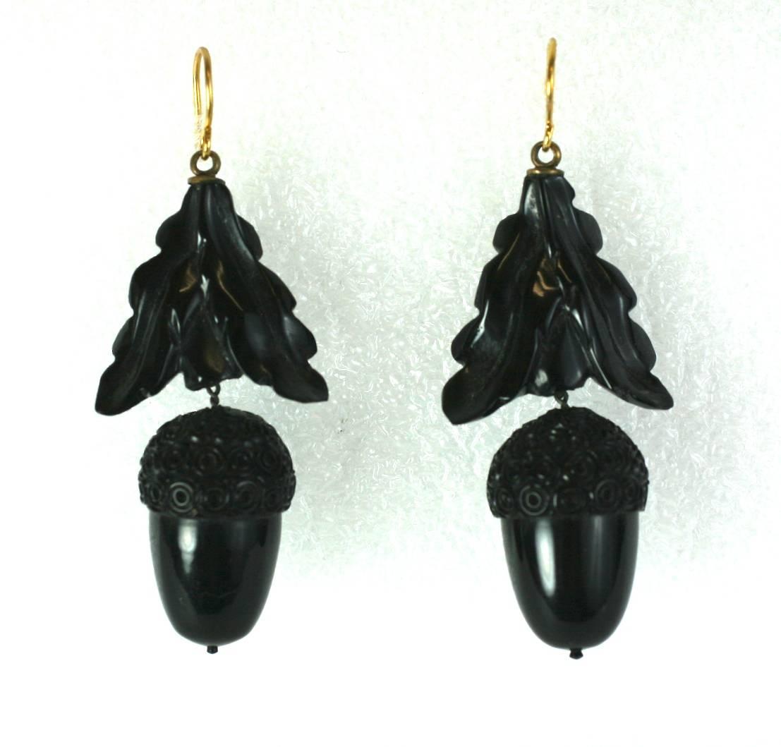 Victorian Jet Acorn Drop Earrings In Excellent Condition In New York, NY
