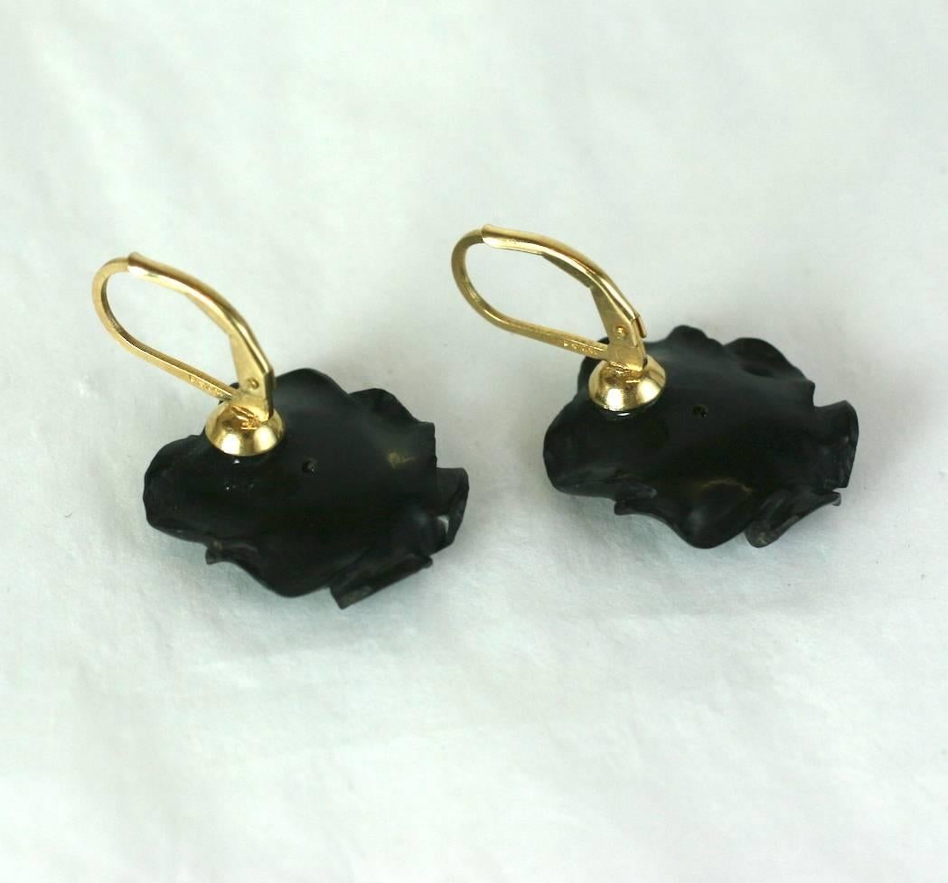 Victorian Gutta Percha Pansy Earrings In Excellent Condition In New York, NY