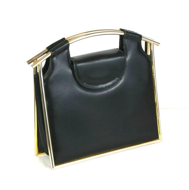 Black Tubular Structured Italian Calf Bag For Sale