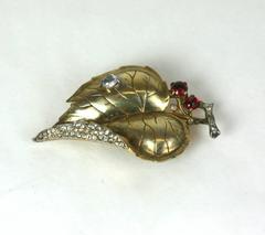 Trifari Alfred Philippe Retro Dewdrops Leaf Brooch