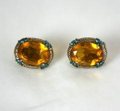 Ciner Faux Topaz Retro Earclips