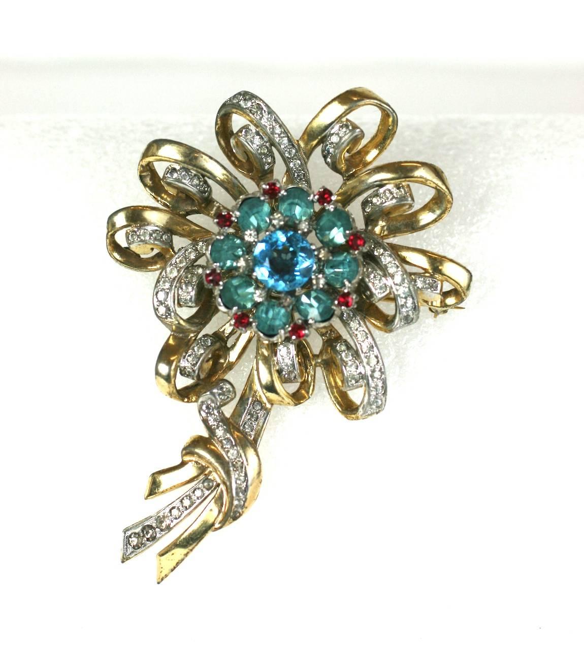 Huge Ciner Retro Floral Spray Brooch In Good Condition For Sale In New York, NY