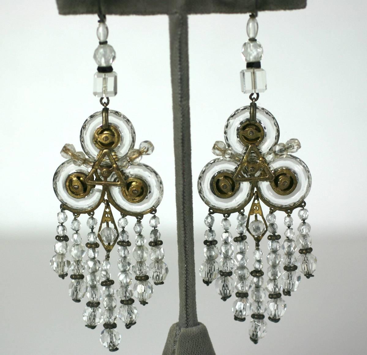 Women's Wonderful Chinese Art Deco Rock Crystal Fringe Earrings For Sale