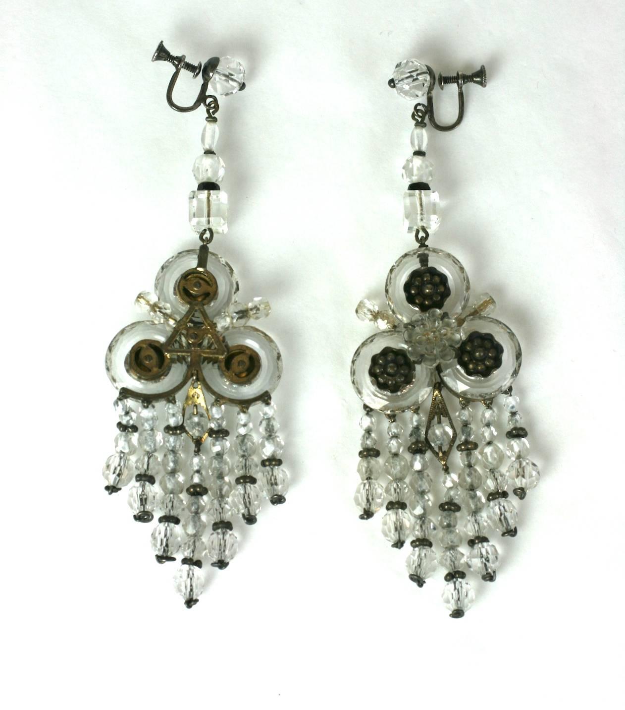 Wonderful Chinese Art Deco Rock Crystal Fringe Earrings For Sale 1
