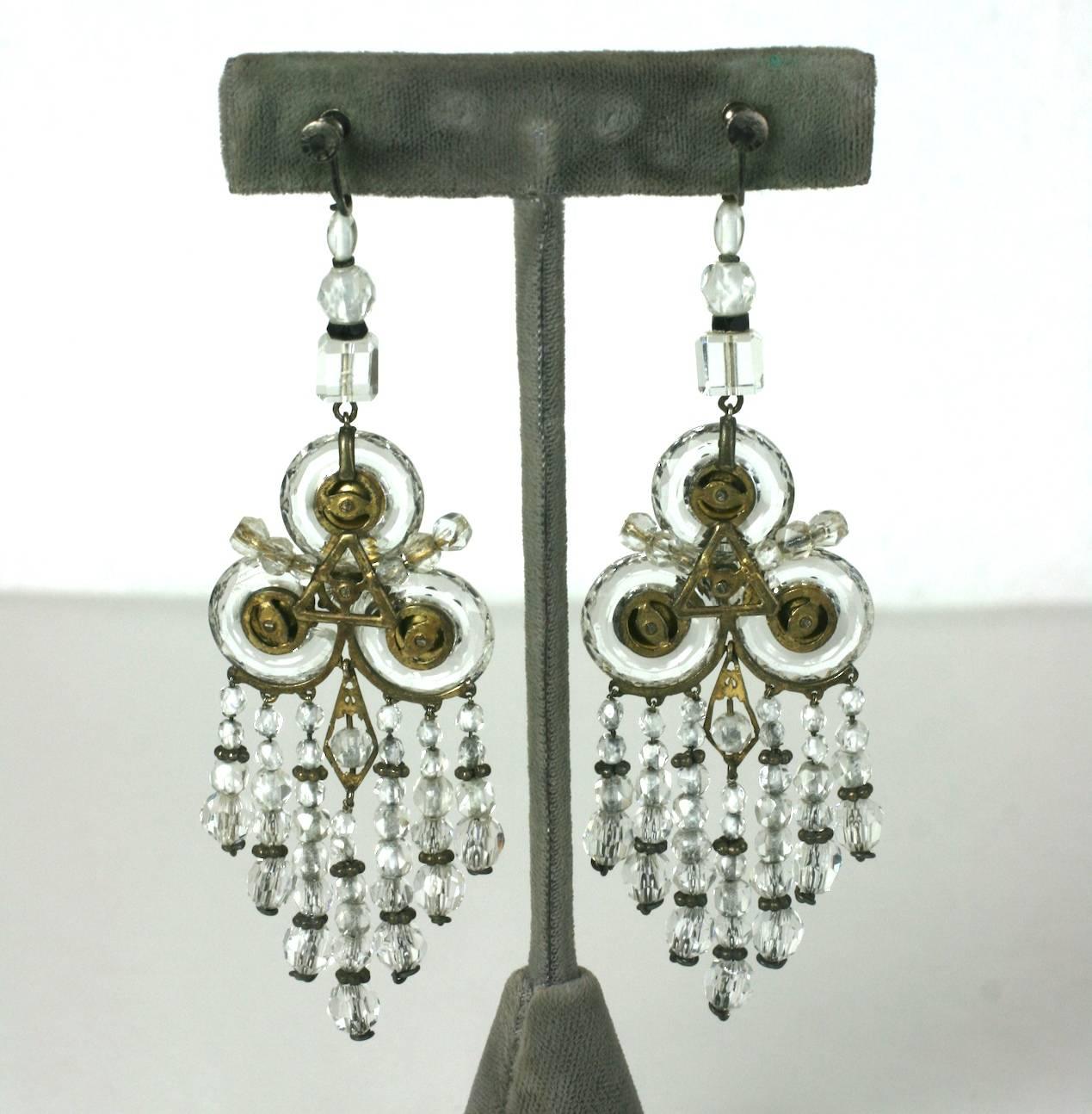 Wonderful Chinese Art Deco Rock Crystal Fringe Earrings In Excellent Condition For Sale In New York, NY