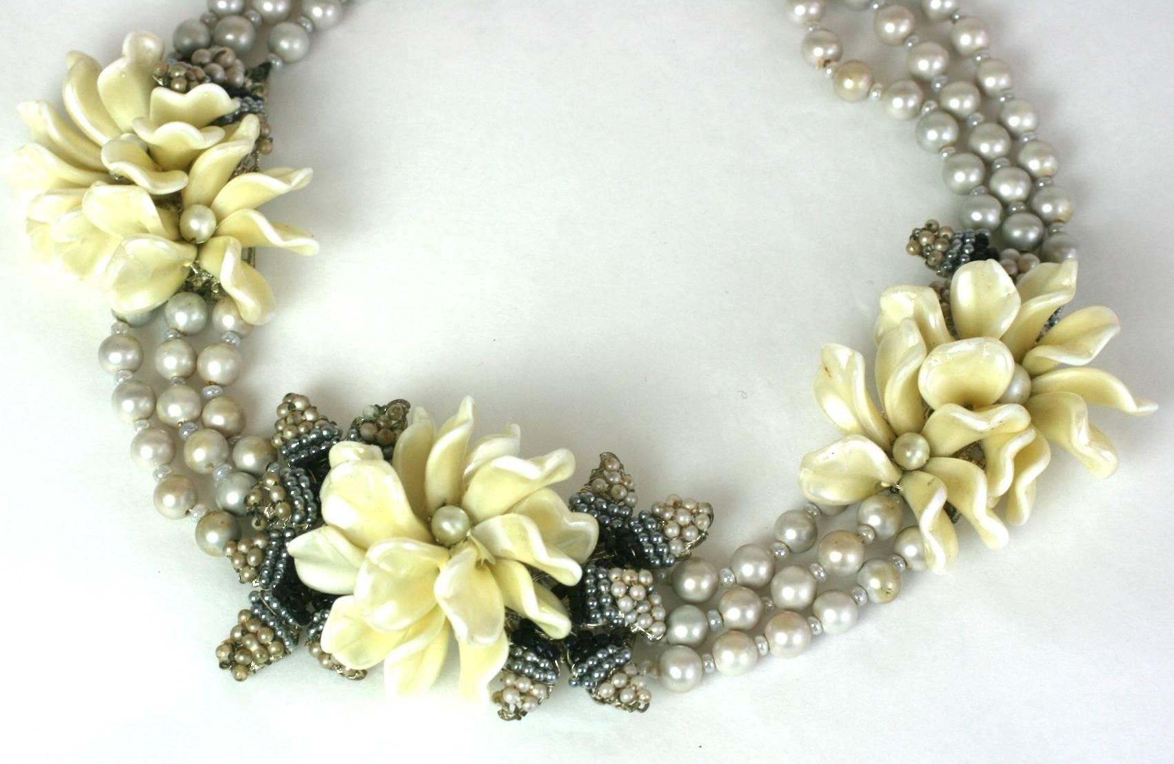 Miriam Haskell Freshwater Pearl Flower Station Necklace In Good Condition For Sale In New York, NY
