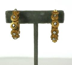 Miriam Haskell Pearl and Gilt Hoop Earclips