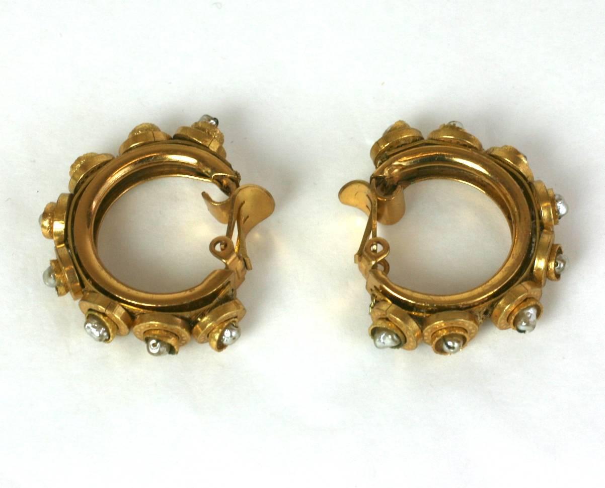 Miriam Haskell Pearl and Gilt Hoop Earclips For Sale 1