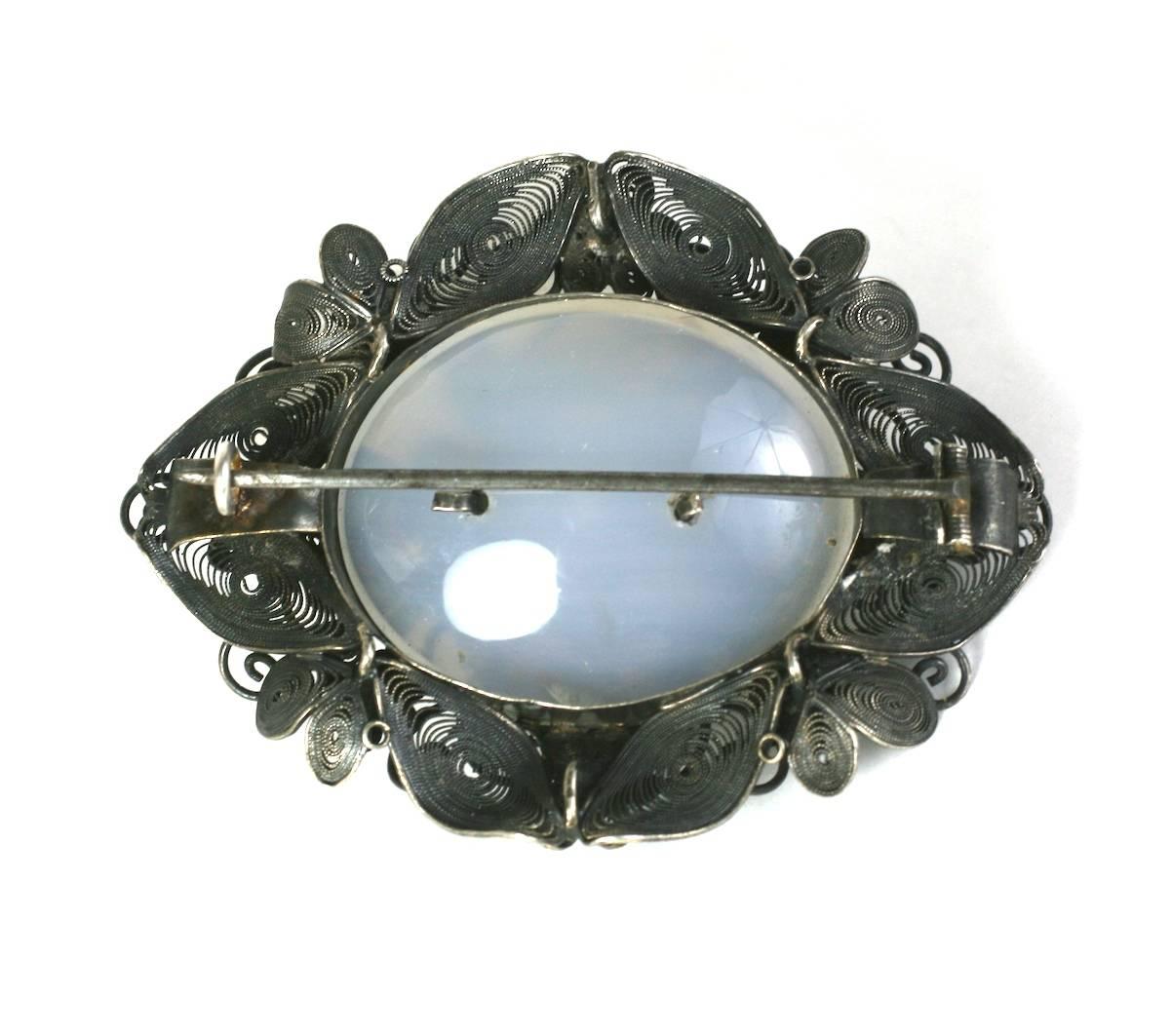Women's Victorian English Silver Filigree Basket Brooch For Sale