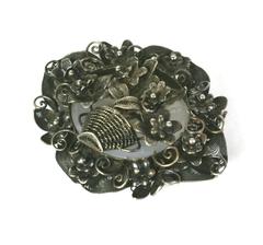 Victorian English Silver Filigree Basket Brooch