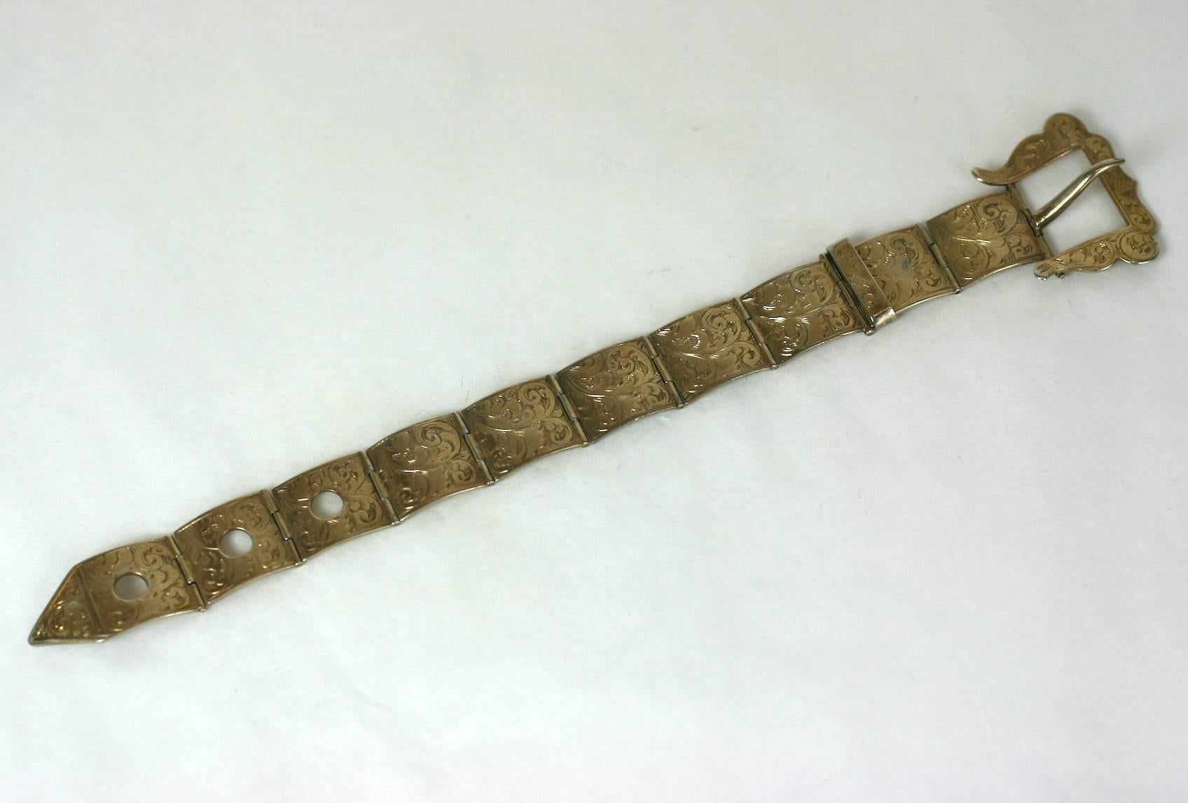 Women's or Men's Victorian Etched Buckle Bracelet  For Sale