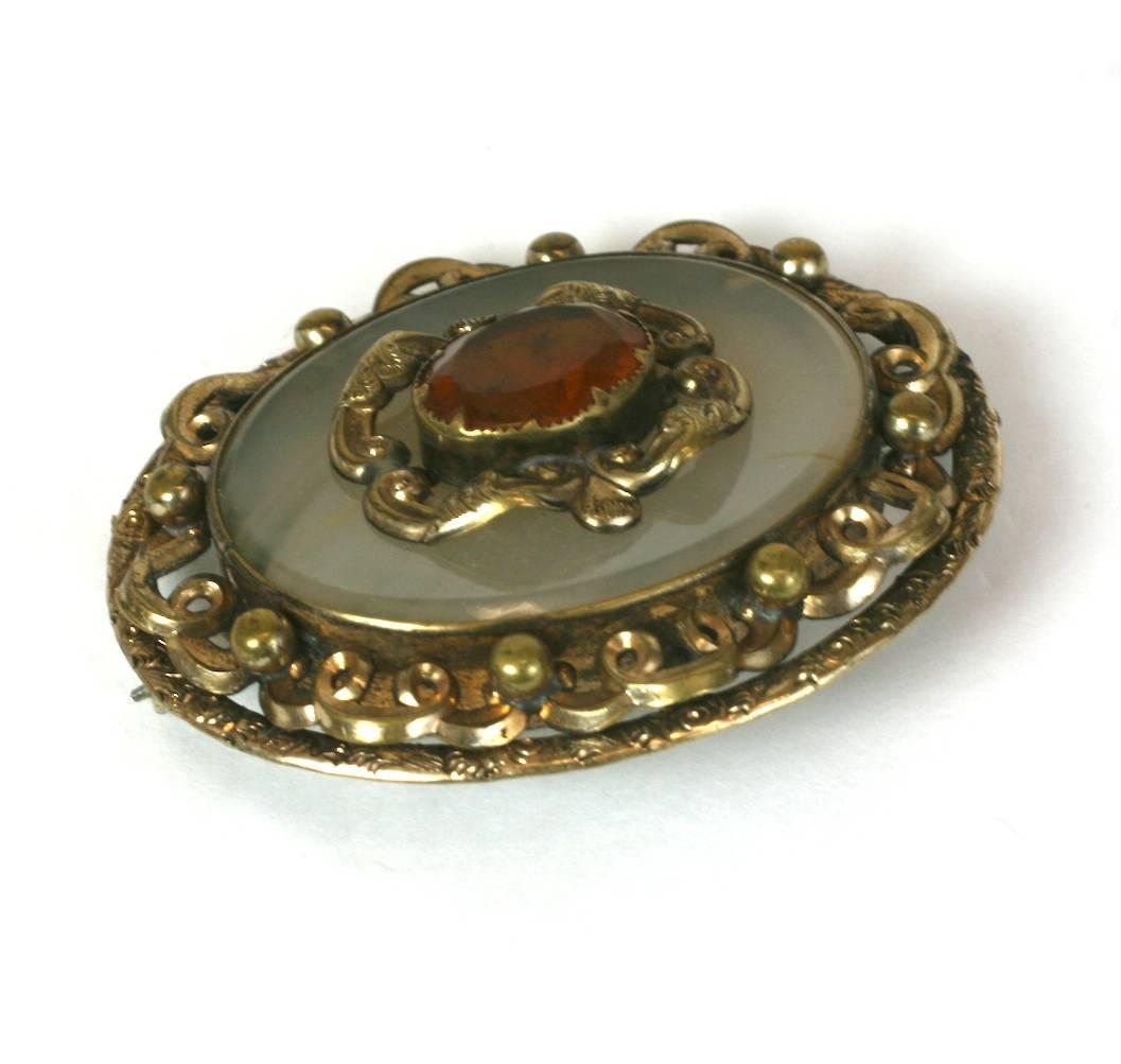 Oval Cut Large Victorian Agate Brooch  For Sale