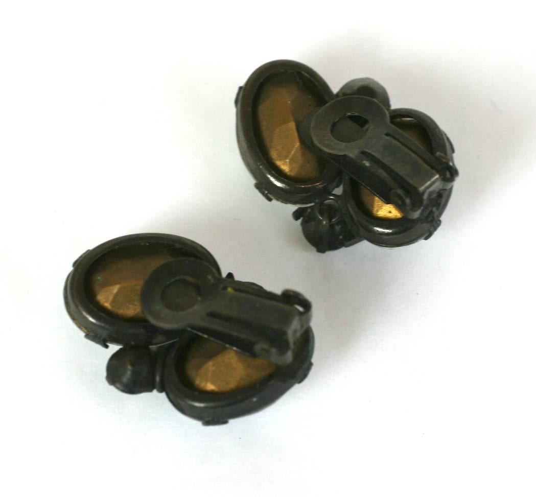 Schreiner Crystal and Hematite Earclips In Excellent Condition For Sale In New York, NY