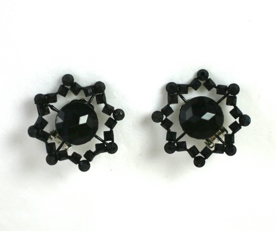 Victorian Jet earclips which were converted to clip back earrings in a later period. Excellent condition. 1880's France. 
 Length  1.25"
 