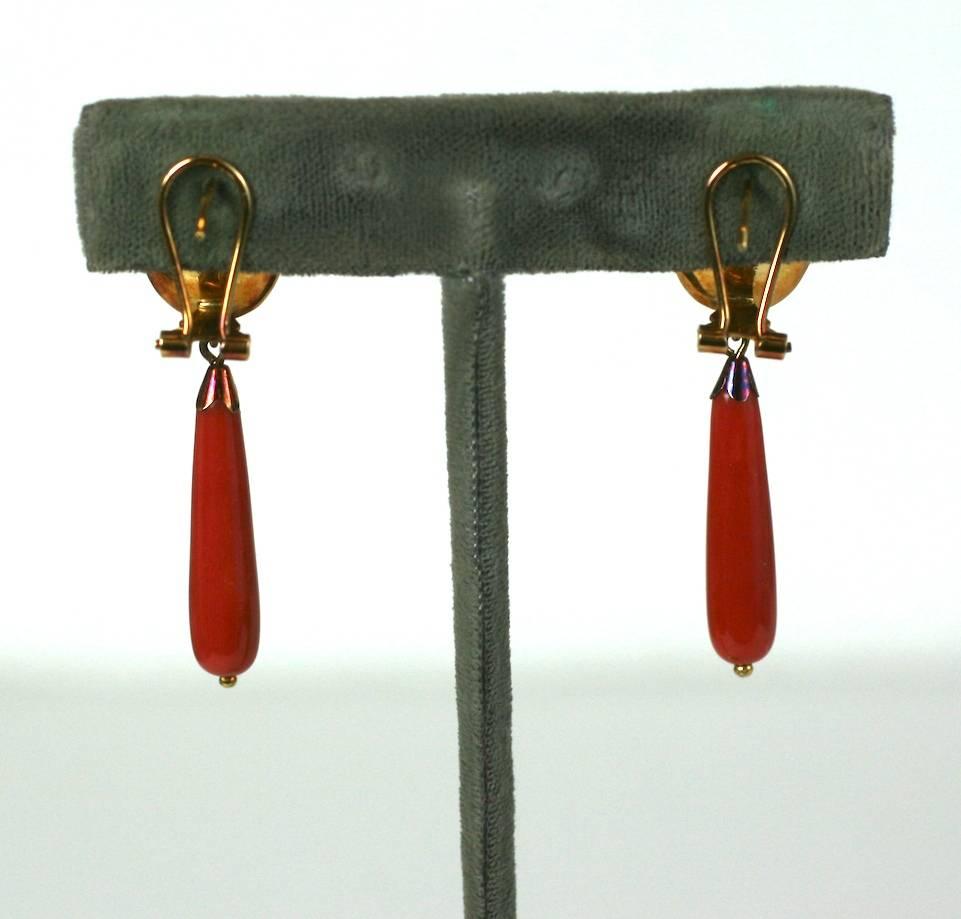 Attractive Coral Drop Earrings In Excellent Condition In New York, NY