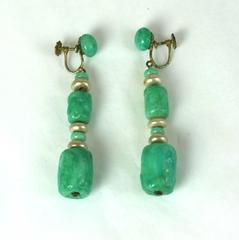 Louis Rousselet Art Deco Jade Pate de Verre Earrings