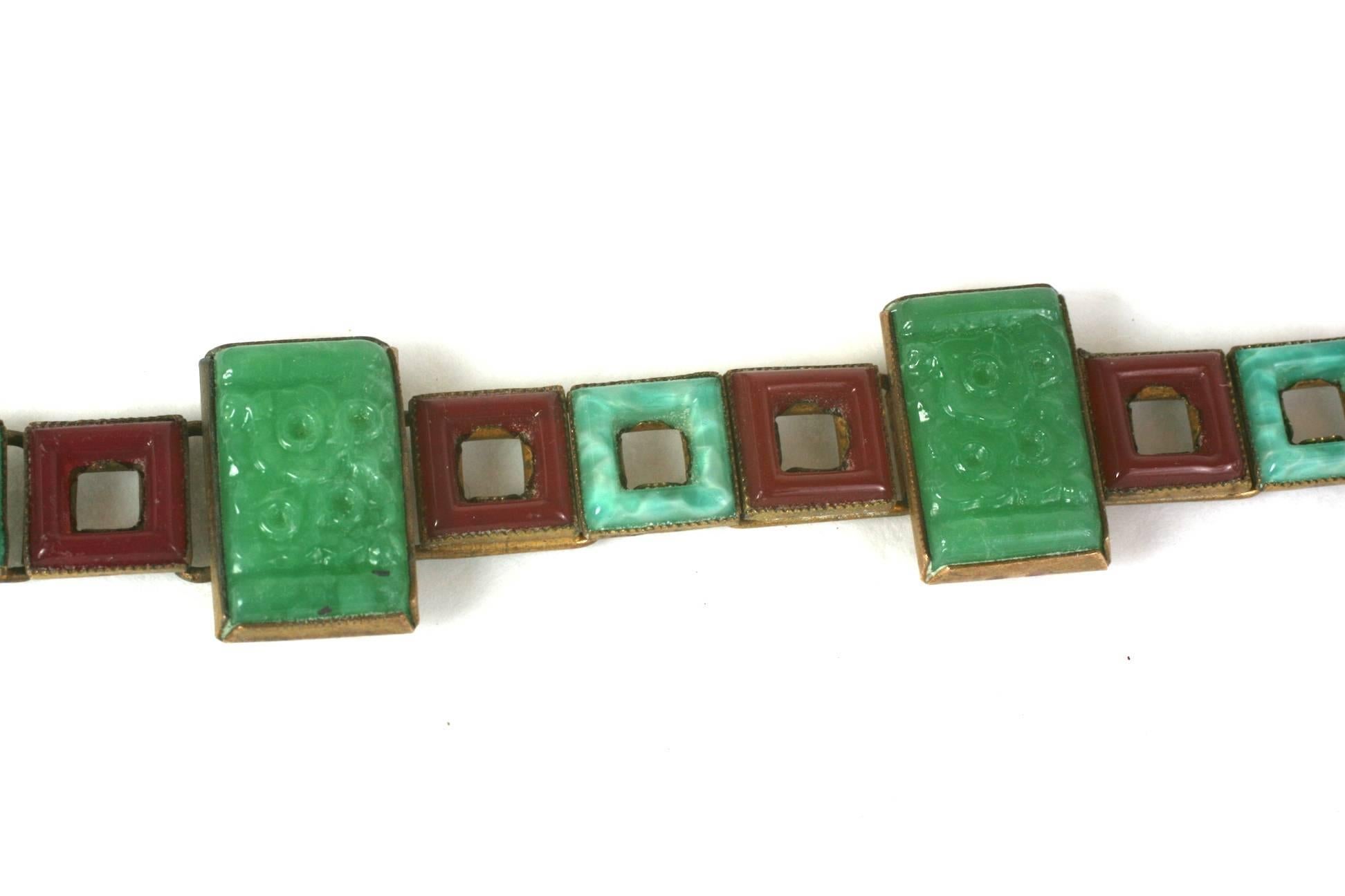 French Art Deco Chinoiserie Pate de Verre Link Bracelet In Excellent Condition In New York, NY