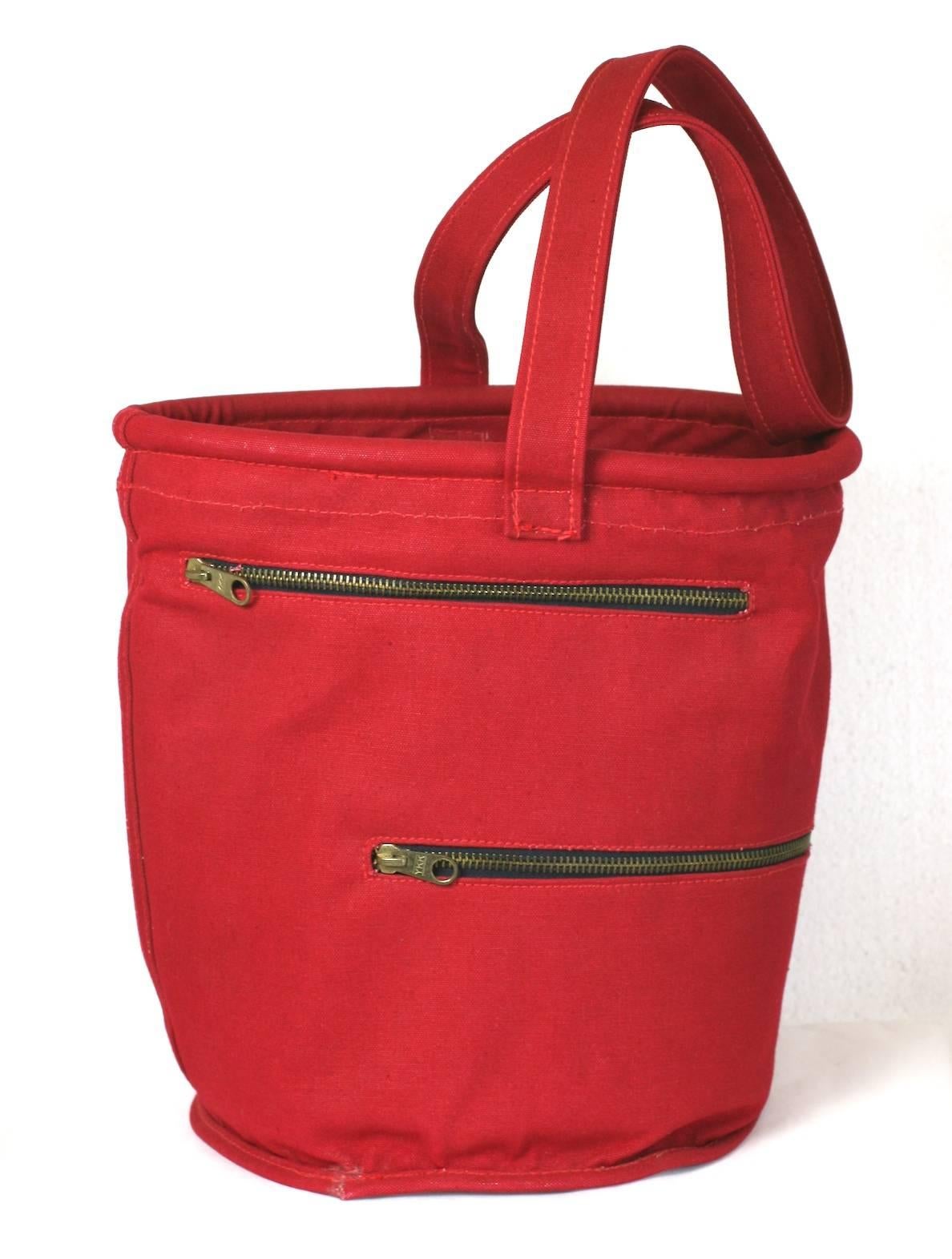 red bucket bags