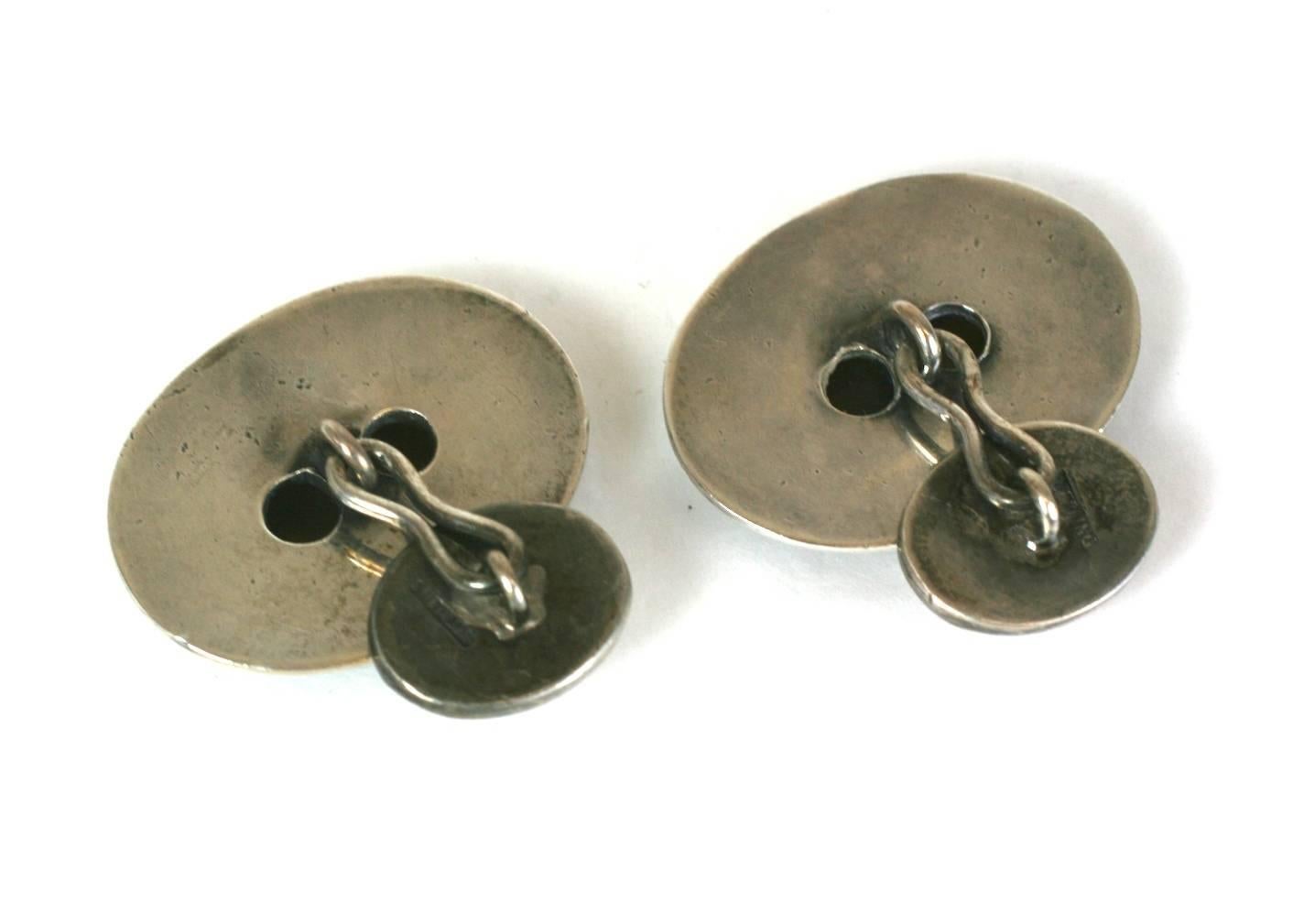 Modernist Sterling and Agate Cufflinks In Excellent Condition For Sale In New York, NY