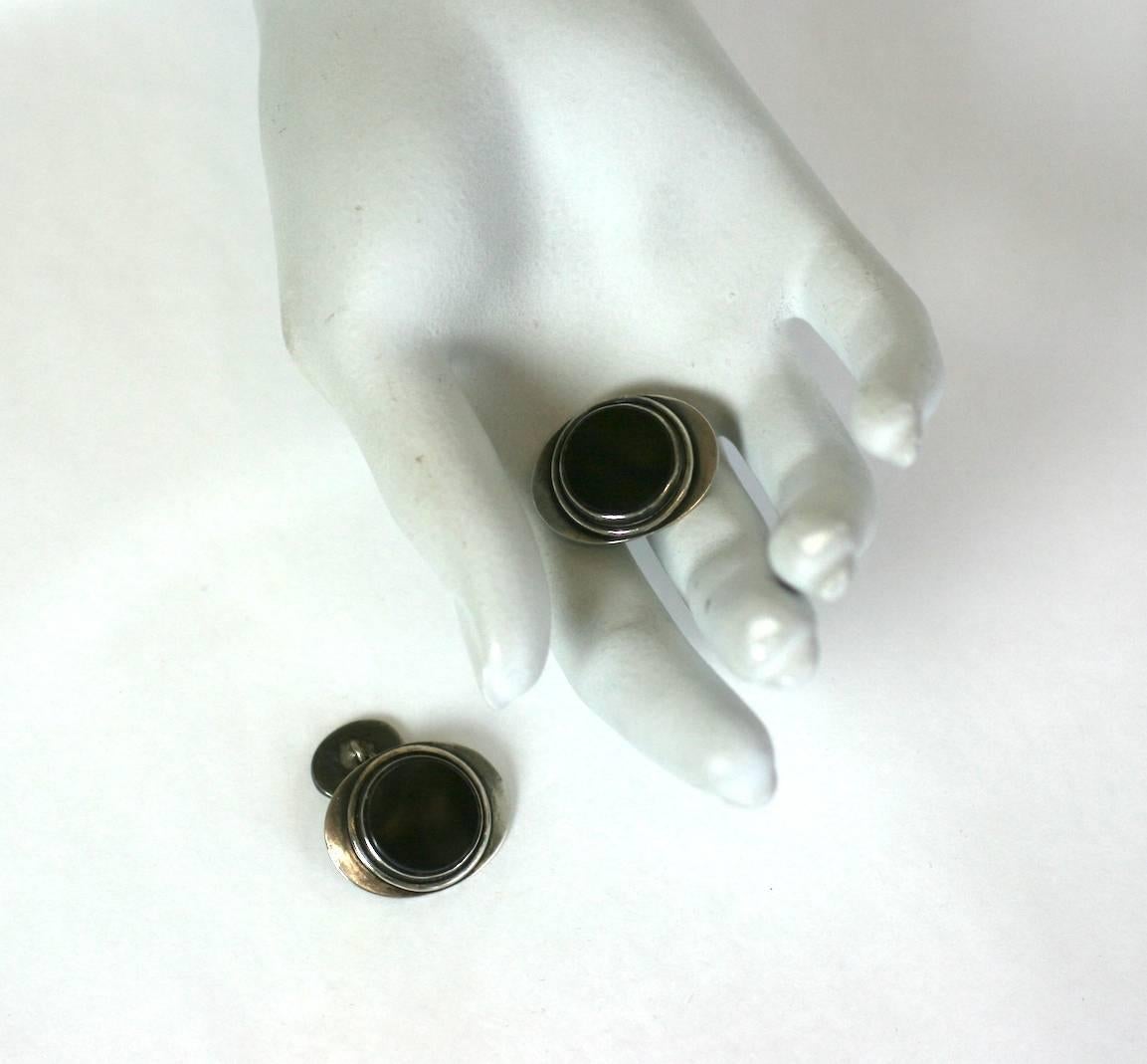 Women's or Men's Modernist Sterling and Agate Cufflinks For Sale
