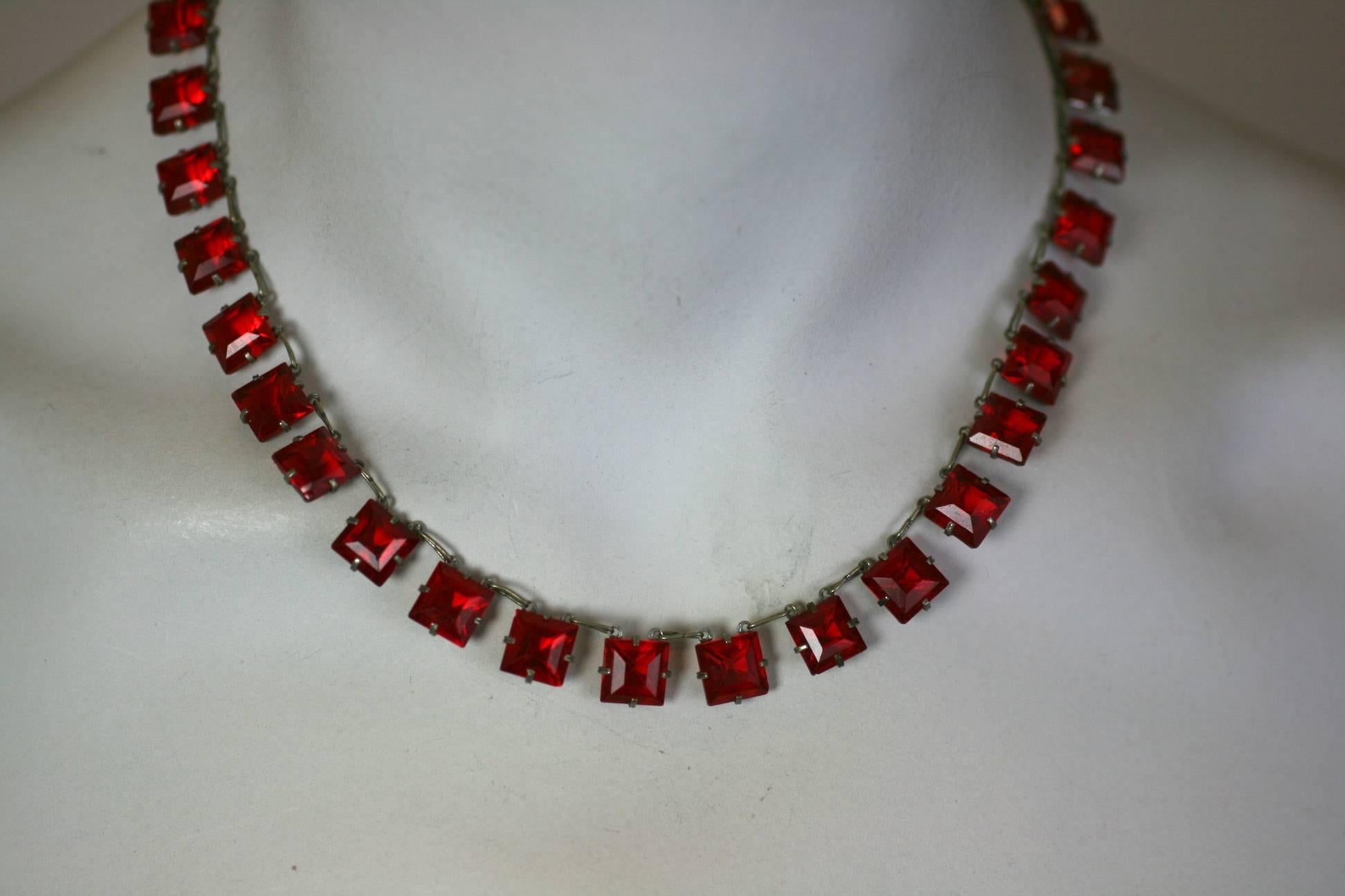 Art Deco Ruby Square Cut Crystal Riviere In Excellent Condition For Sale In New York, NY