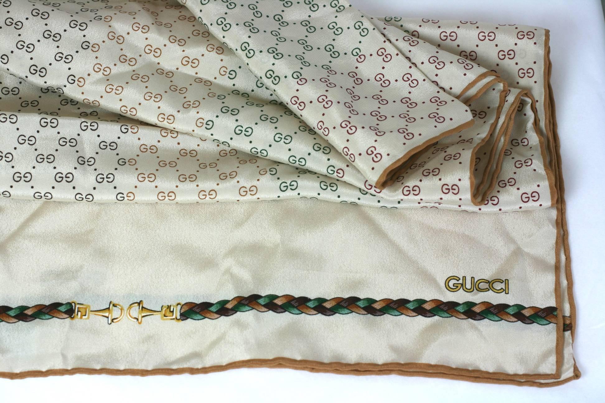 Gucci Silk Crepe Logo Scarf In Excellent Condition In New York, NY