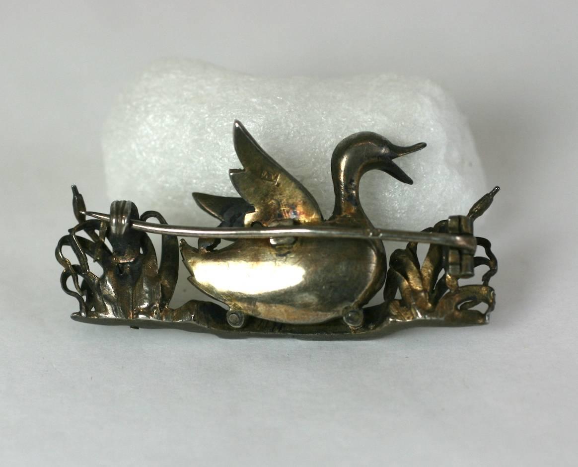 Charming Enamel and Seed Pearl Malard Brooch In Excellent Condition For Sale In New York, NY