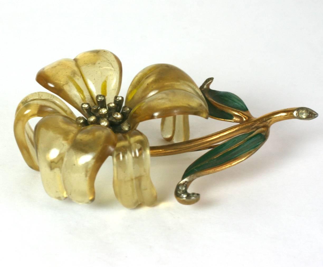 Women's Art Deco Lucite Lily Brooch For Sale