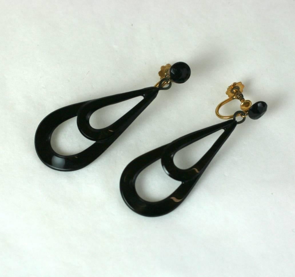 Women's Victorian French Vauxhall Jet Drop Earrings For Sale