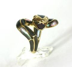 Unusual Mother of Pearl Inlaid Snake Ring