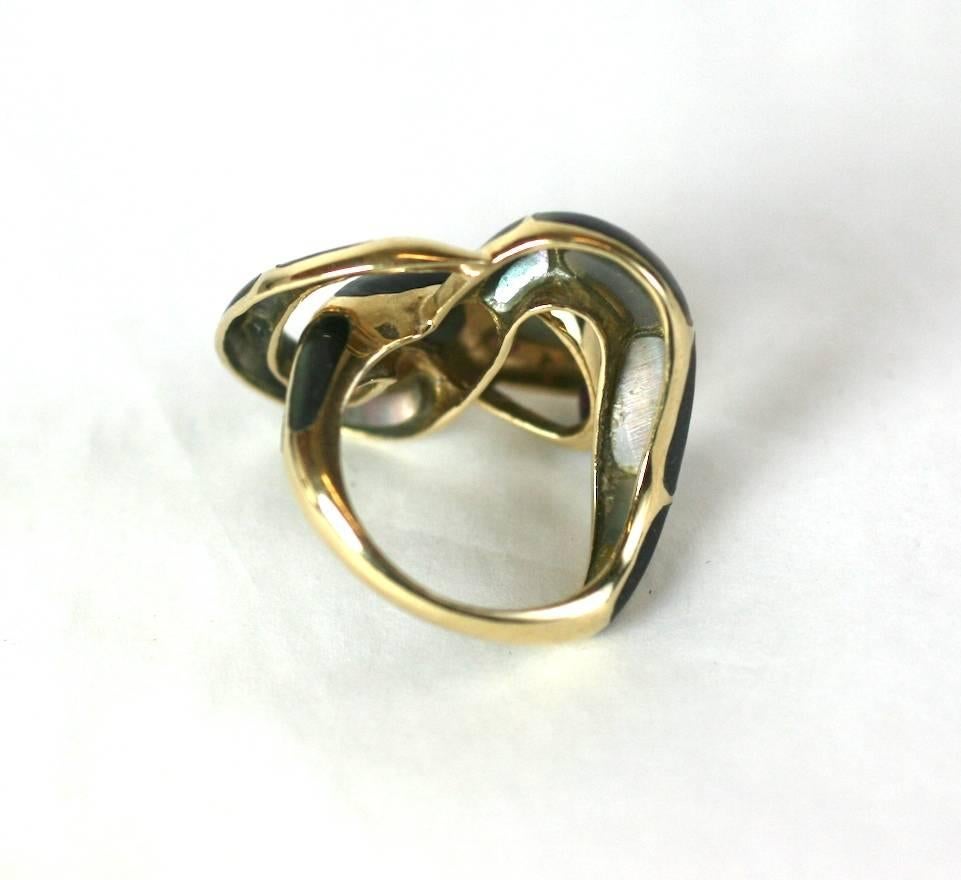 Unusual Mother of Pearl Inlaid Snake Ring In Excellent Condition In New York, NY