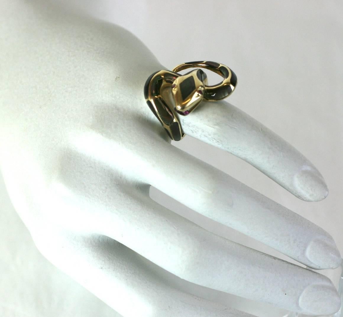 Unusual Mother of Pearl Inlaid Snake Ring 1