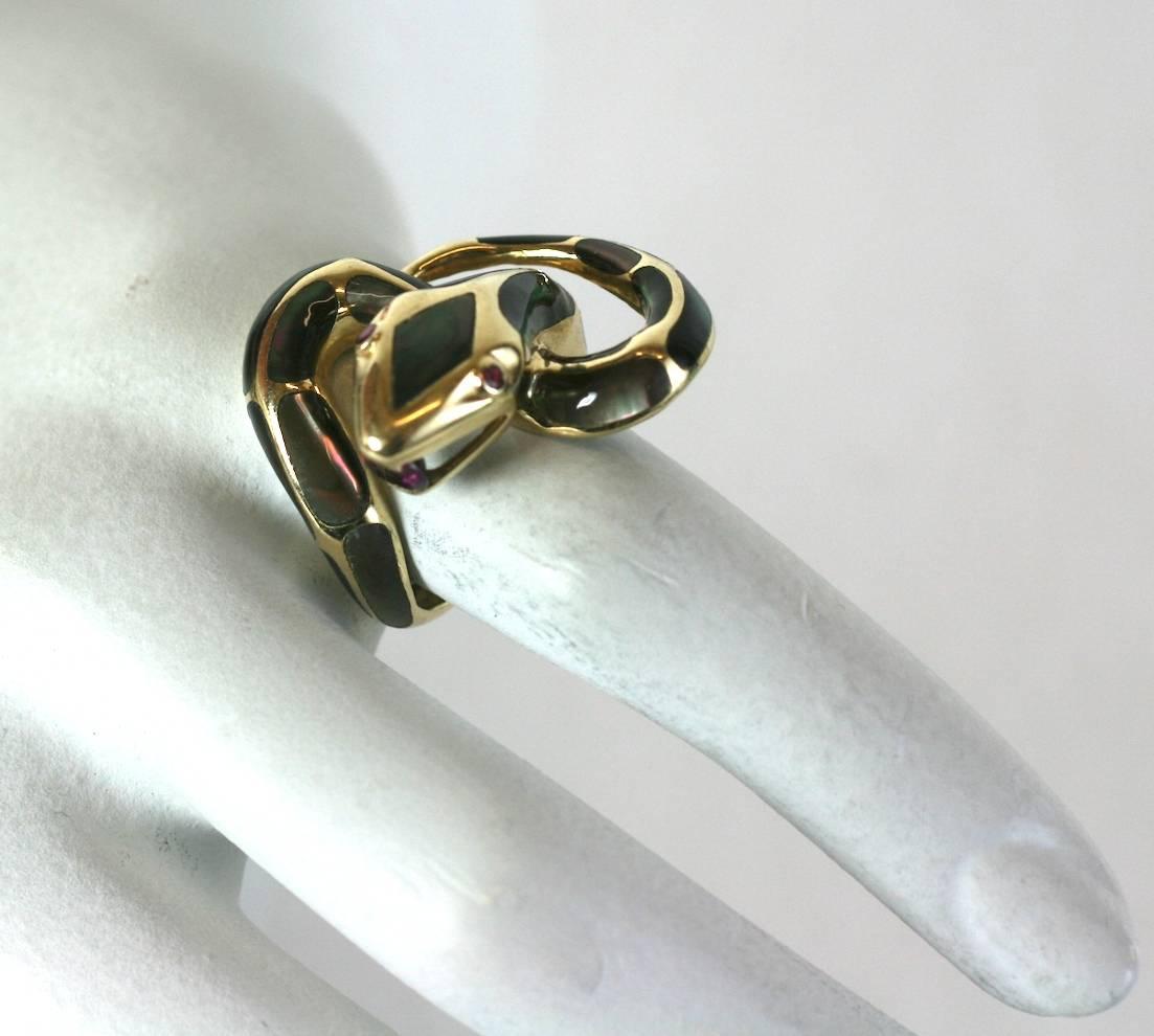 Unusual Mother of Pearl Inlaid Snake Ring 2