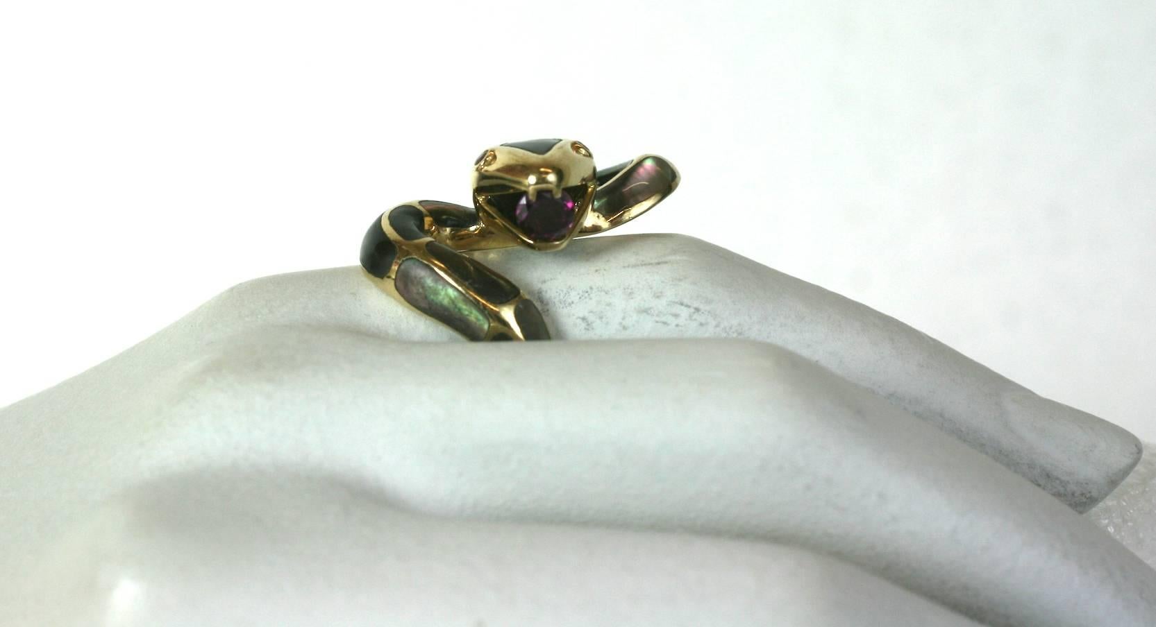 Unusual Mother of Pearl Inlaid Snake Ring 4