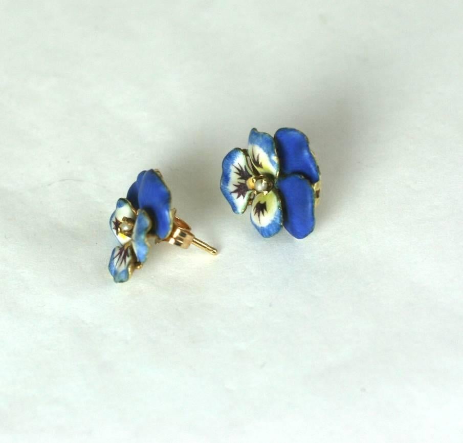 Women's or Men's Delicate Blue Enamel Pansy Earrings