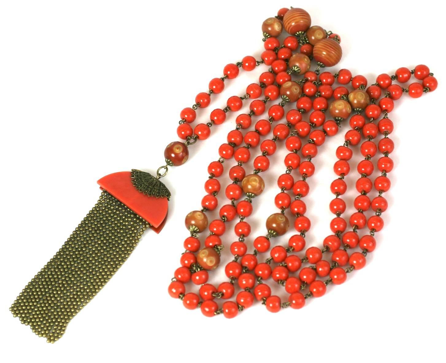 Art Deco Deco Flapper Beads with Ball Chain Tassel For Sale
