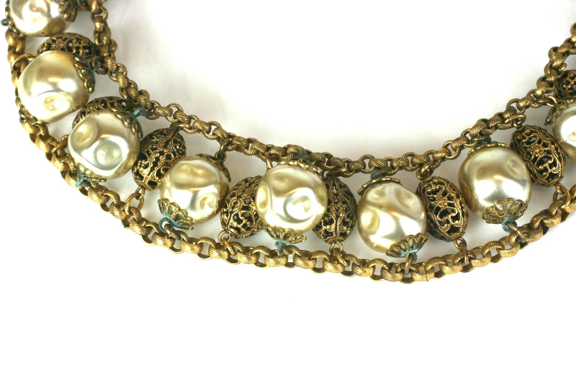Striking Pearl and Gilt Czech Collar In Excellent Condition For Sale In New York, NY