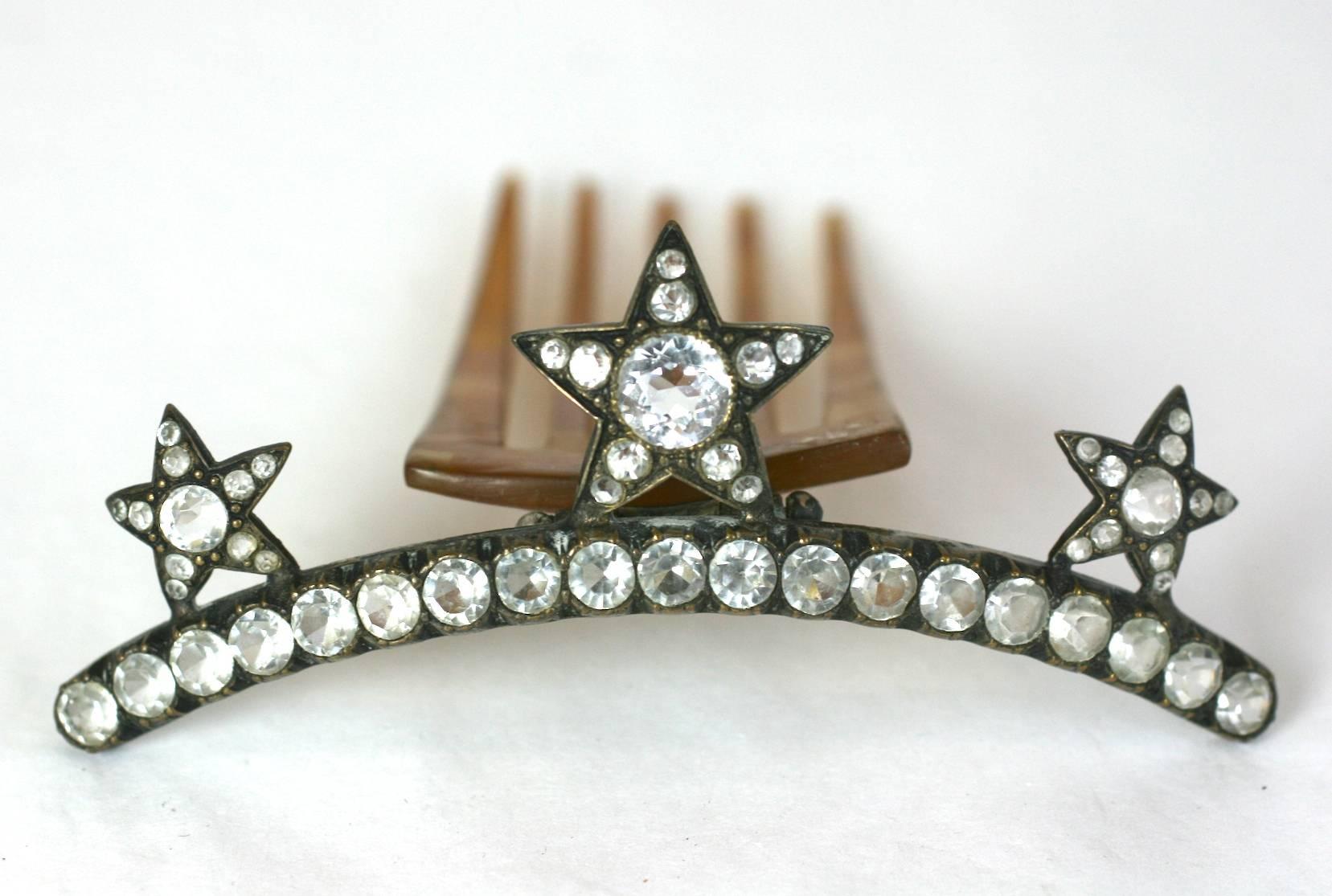  Lovely Victorian Paste Star Motif  Hair Comb In Excellent Condition For Sale In New York, NY