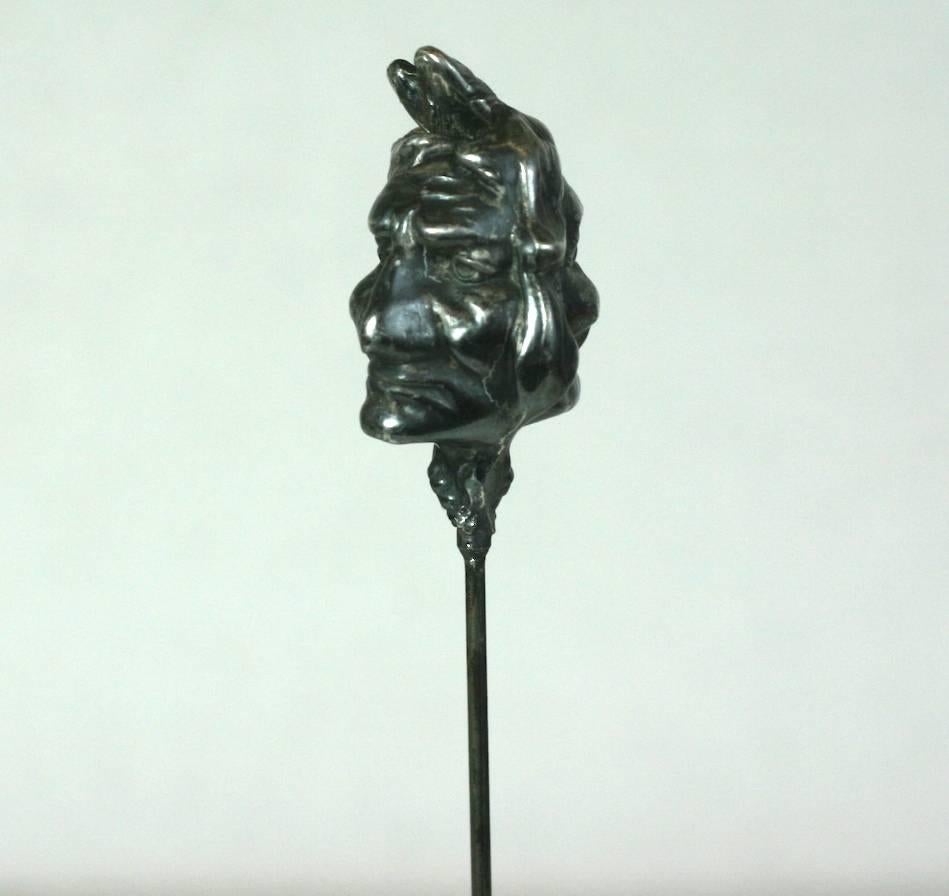 Victorian Unusual Sterling Indian Chief Hat Pin For Sale