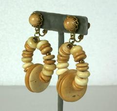 Miriam Haskell Beaded Wood Hoop Earrings