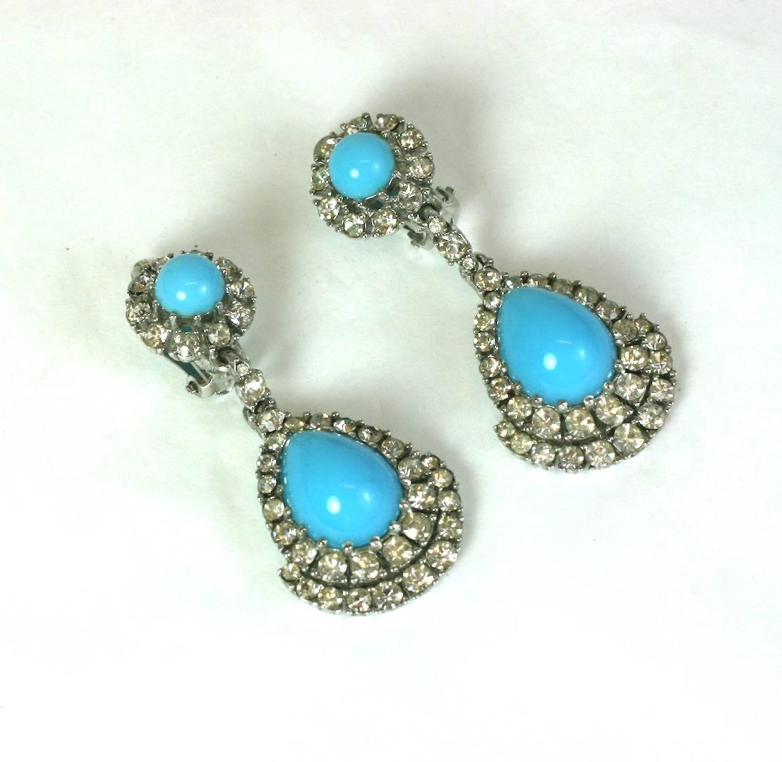 Ciner Faux Persian Turquoise Pendant Earclips In Excellent Condition For Sale In New York, NY